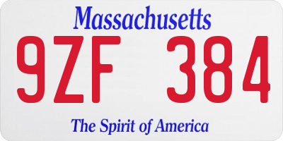 MA license plate 9ZF384