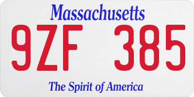 MA license plate 9ZF385