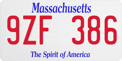 MA license plate 9ZF386