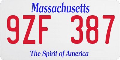 MA license plate 9ZF387