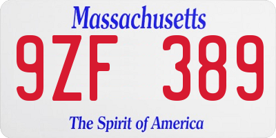 MA license plate 9ZF389