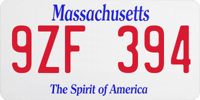 MA license plate 9ZF394