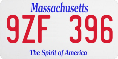 MA license plate 9ZF396