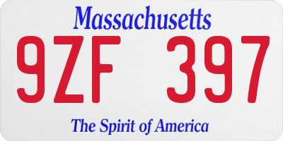 MA license plate 9ZF397