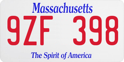 MA license plate 9ZF398