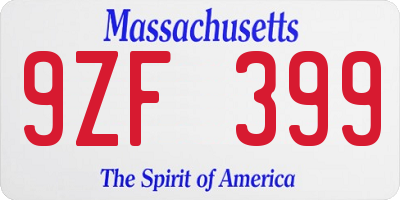 MA license plate 9ZF399