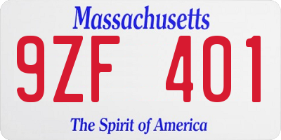 MA license plate 9ZF401