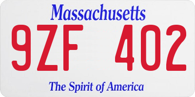 MA license plate 9ZF402