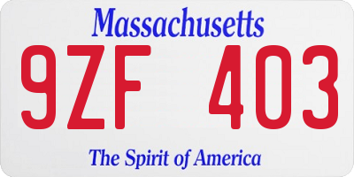 MA license plate 9ZF403