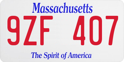 MA license plate 9ZF407