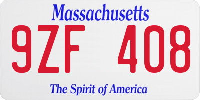 MA license plate 9ZF408