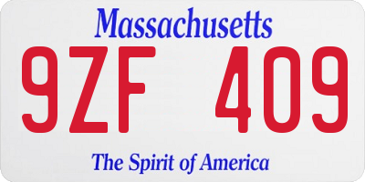 MA license plate 9ZF409