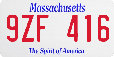 MA license plate 9ZF416