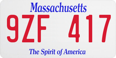 MA license plate 9ZF417