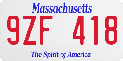 MA license plate 9ZF418