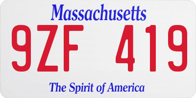 MA license plate 9ZF419