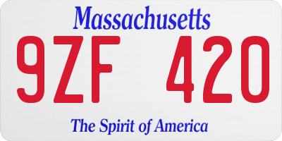 MA license plate 9ZF420