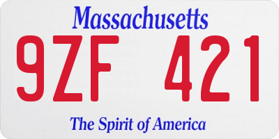 MA license plate 9ZF421