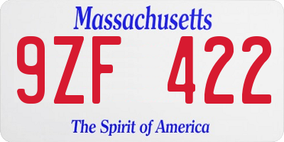 MA license plate 9ZF422