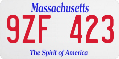 MA license plate 9ZF423