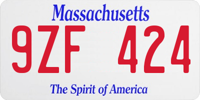 MA license plate 9ZF424