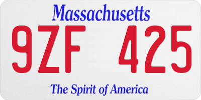 MA license plate 9ZF425
