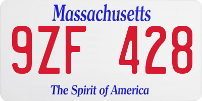 MA license plate 9ZF428