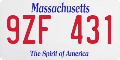 MA license plate 9ZF431