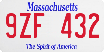 MA license plate 9ZF432