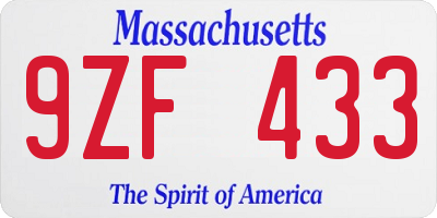 MA license plate 9ZF433