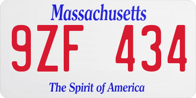 MA license plate 9ZF434