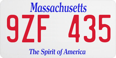MA license plate 9ZF435