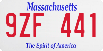 MA license plate 9ZF441