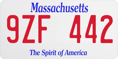 MA license plate 9ZF442