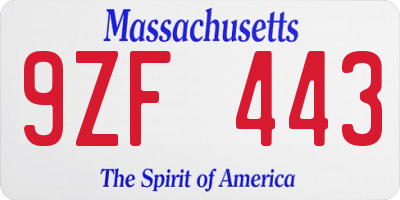 MA license plate 9ZF443