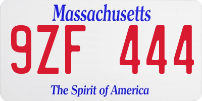 MA license plate 9ZF444