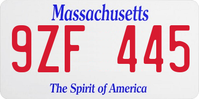 MA license plate 9ZF445