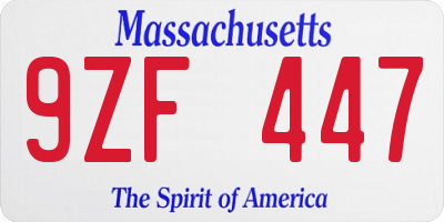 MA license plate 9ZF447