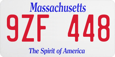 MA license plate 9ZF448