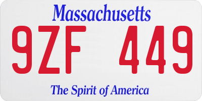 MA license plate 9ZF449