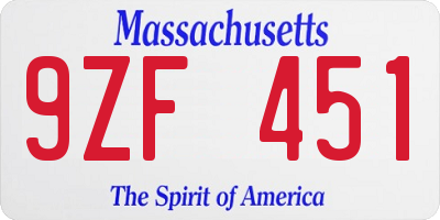 MA license plate 9ZF451