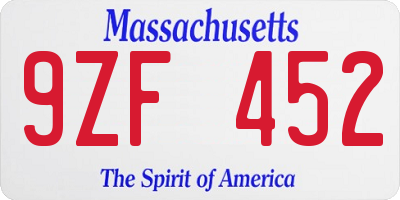 MA license plate 9ZF452