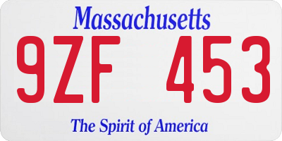 MA license plate 9ZF453