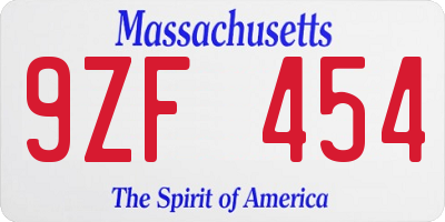 MA license plate 9ZF454