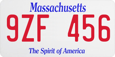 MA license plate 9ZF456
