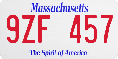 MA license plate 9ZF457