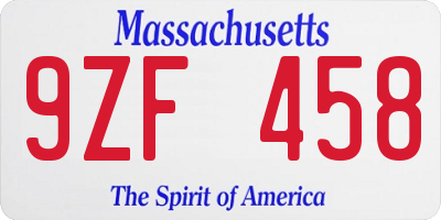 MA license plate 9ZF458