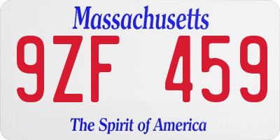 MA license plate 9ZF459