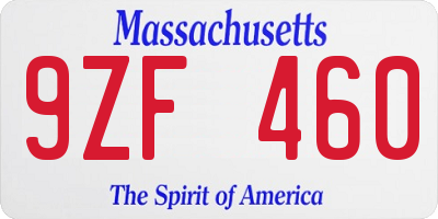 MA license plate 9ZF460
