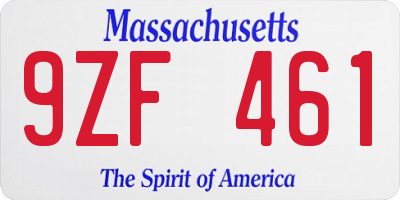 MA license plate 9ZF461